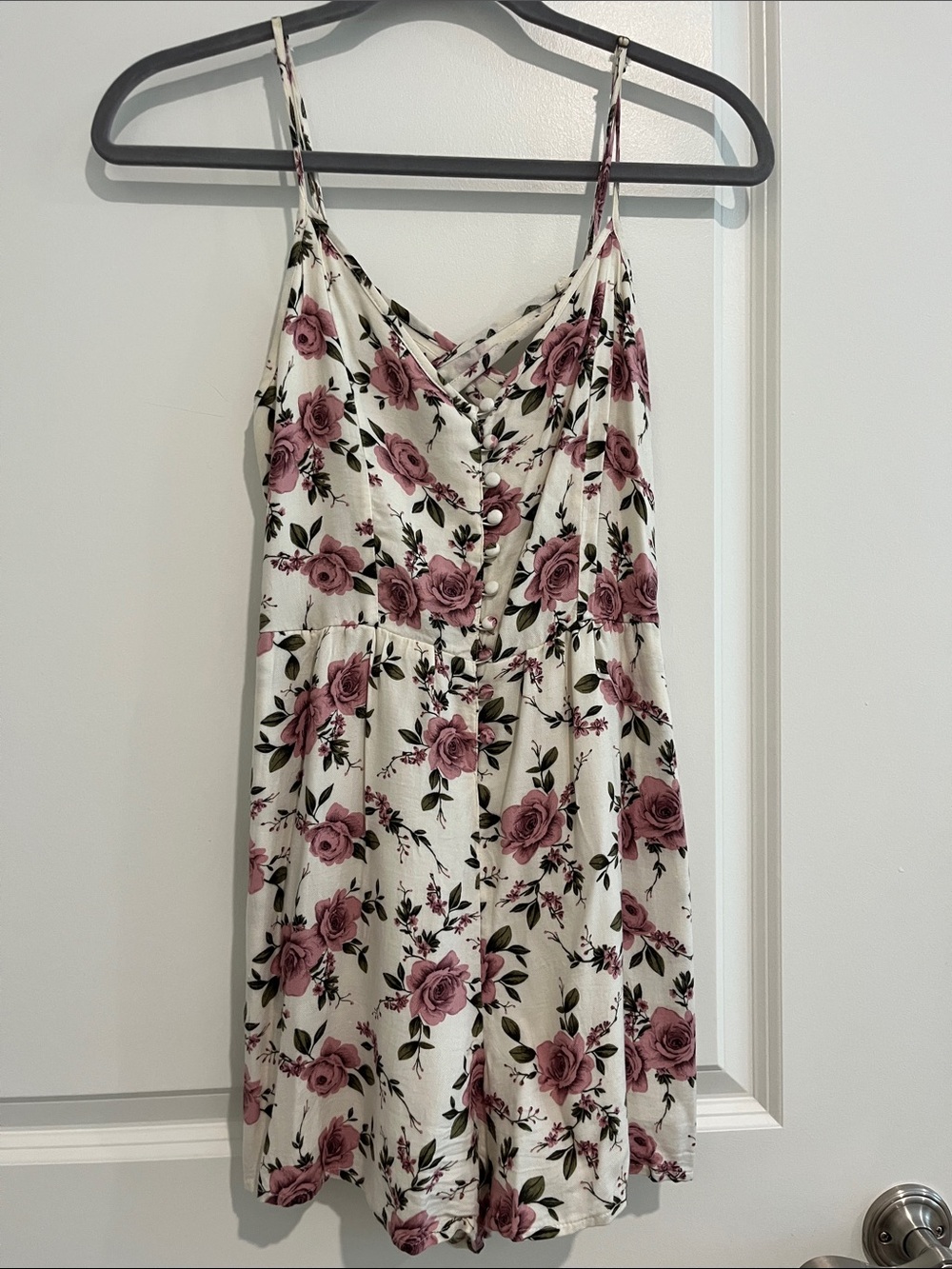 American Eagle Outfitters Cream Romper with Dusty Rose Floral Print